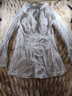 Zara White and Light Gray Striped Mini Dress